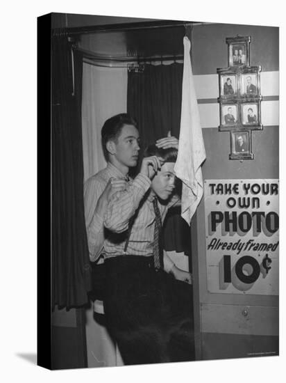 High School Boys Combing Their Hair Before Having Their Picture Taken-William C^ Shrout-Stretched Canvas