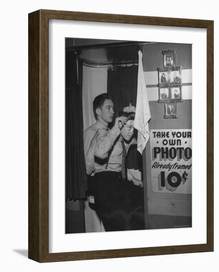 High School Boys Combing Their Hair Before Having Their Picture Taken-William C^ Shrout-Framed Photographic Print