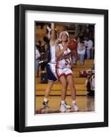 High School Girls Basketball Players in Action During a Game-null-Framed Premium Photographic Print