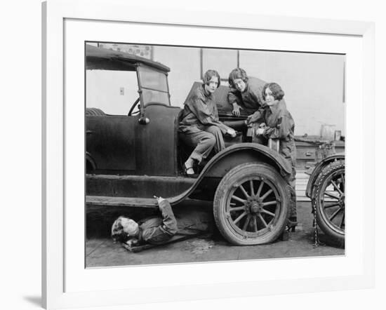 High School Girls Learn Auto Mechanics Photograph - Washington, DC-Lantern Press-Framed Art Print