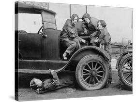 High School Girls Learn Auto Mechanics Photograph - Washington, DC-Lantern Press-Stretched Canvas
