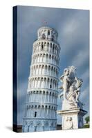 High section of Pisa Leaning Tower and marble statues of fountain, UNESCO World Heritage Site, Pisa-Roberto Moiola-Stretched Canvas