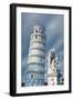 High section of Pisa Leaning Tower and marble statues of fountain, UNESCO World Heritage Site, Pisa-Roberto Moiola-Framed Photographic Print