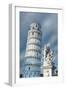 High section of Pisa Leaning Tower and marble statues of fountain, UNESCO World Heritage Site, Pisa-Roberto Moiola-Framed Photographic Print