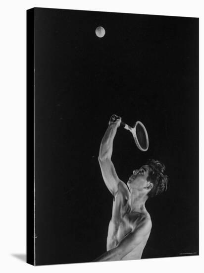 High Speed Photograph of Tennis Pro Bobby Riggs Serving a Ball-Gjon Mili-Stretched Canvas