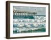 High Surf Day Preceding Tropical Storm. View of Pier and Ocean Waves in Pensacola, Florida.-forestpath-Framed Photographic Print