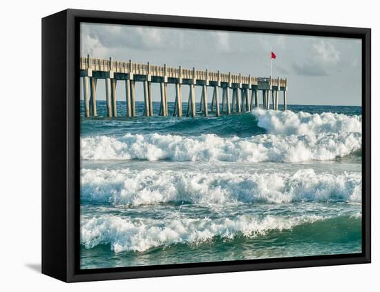 High Surf Day Preceding Tropical Storm. View of Pier and Ocean Waves in Pensacola, Florida.-forestpath-Framed Stretched Canvas