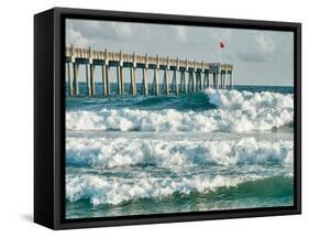 High Surf Day Preceding Tropical Storm. View of Pier and Ocean Waves in Pensacola, Florida.-forestpath-Framed Stretched Canvas