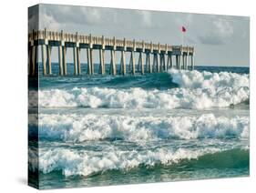 High Surf Day Preceding Tropical Storm. View of Pier and Ocean Waves in Pensacola, Florida.-forestpath-Stretched Canvas
