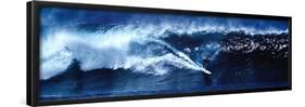 High Surf Surfing Big Wave Panorama-null-Framed Poster