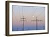 High-Tension Line, Moon, Dusk, Bavaria, Germany-Raimund Linke-Framed Photographic Print