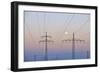 High-Tension Line, Moon, Dusk, Bavaria, Germany-Raimund Linke-Framed Photographic Print