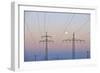 High-Tension Line, Moon, Dusk, Bavaria, Germany-Raimund Linke-Framed Photographic Print