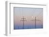 High-Tension Line, Moon, Dusk, Bavaria, Germany-Raimund Linke-Framed Photographic Print