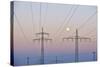 High-Tension Line, Moon, Dusk, Bavaria, Germany-Raimund Linke-Stretched Canvas