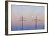 High-Tension Line, Moon, Dusk, Bavaria, Germany-Raimund Linke-Framed Photographic Print