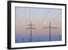 High-Tension Line, Moon, Dusk, Bavaria, Germany-Raimund Linke-Framed Photographic Print