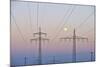 High-Tension Line, Moon, Dusk, Bavaria, Germany-Raimund Linke-Mounted Photographic Print