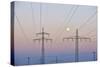 High-Tension Line, Moon, Dusk, Bavaria, Germany-Raimund Linke-Stretched Canvas