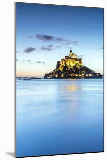 High tide at dusk, Mont-Saint-Michel, UNESCO World Heritage Site, Normandy, France, Europe-Francesco Vaninetti-Mounted Photographic Print