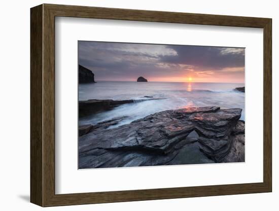 High tide at Trebarwith Strand at sunset, North Cornwall, UK-Ross Hoddinott-Framed Photographic Print