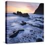 High Tide on Duckpool Beach at Sunset, North Cornwall, England. Spring-Adam Burton-Stretched Canvas