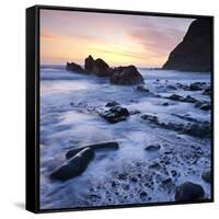 High Tide on Duckpool Beach at Sunset, North Cornwall, England. Spring-Adam Burton-Framed Stretched Canvas