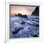 High Tide on Duckpool Beach at Sunset, North Cornwall, England. Spring-Adam Burton-Framed Photographic Print