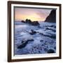 High Tide on Duckpool Beach at Sunset, North Cornwall, England. Spring-Adam Burton-Framed Photographic Print