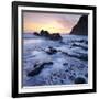 High Tide on Duckpool Beach at Sunset, North Cornwall, England. Spring-Adam Burton-Framed Photographic Print