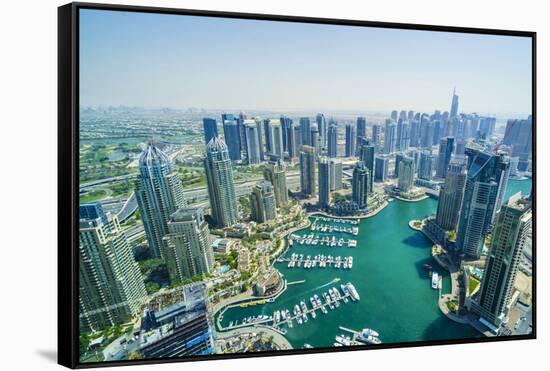 High view of Dubai Marina, Dubai, United Arab Emirates, Middle East-Fraser Hall-Framed Stretched Canvas