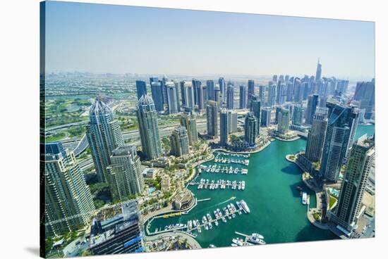 High view of Dubai Marina, Dubai, United Arab Emirates, Middle East-Fraser Hall-Stretched Canvas