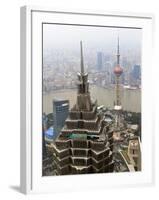 High View of Jinmao (Jin Mao) Tower and Oriental Pearl Tower, Shanghai, China, Asia-Amanda Hall-Framed Photographic Print