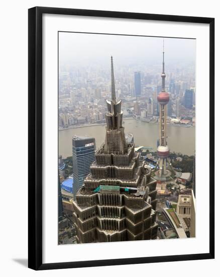 High View of Jinmao (Jin Mao) Tower and Oriental Pearl Tower, Shanghai, China, Asia-Amanda Hall-Framed Photographic Print