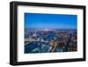 High view of London skyline at dusk along the River Thames from Tower Bridge to Canary Wharf, Londo-Fraser Hall-Framed Photographic Print