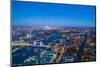 High view of London skyline at dusk along the River Thames from Tower Bridge to Canary Wharf, Londo-Fraser Hall-Mounted Photographic Print