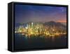 High View of the Hong Kong Island Skyline and Harbour at Sunset, Hong Kong, China, Asia-Amanda Hall-Framed Stretched Canvas