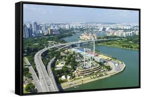 High View over Singapore with the Singapore Flyer Ferris Wheel and Ecp Expressway, Singapore-Fraser Hall-Framed Stretched Canvas