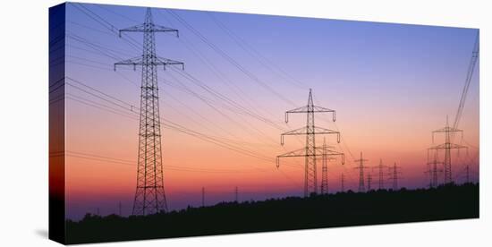 High-Voltage Poles, Transmission Line, Evening Mood-Herbert Kehrer-Stretched Canvas