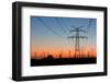 High Voltage Power Lines with Electricity Pylons at Twilight. at the Horizon Wind Turbines and a Nu-Thorsten Schier-Framed Photographic Print