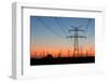 High Voltage Power Lines with Electricity Pylons at Twilight. at the Horizon Wind Turbines and a Nu-Thorsten Schier-Framed Photographic Print