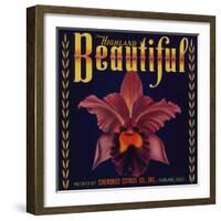 Highland Beautiful Brand - Highland, California - Citrus Crate Label-Lantern Press-Framed Art Print