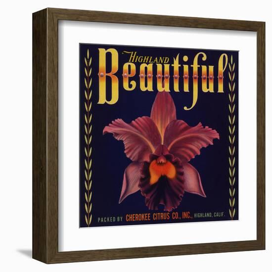 Highland Beautiful Brand - Highland, California - Citrus Crate Label-Lantern Press-Framed Art Print