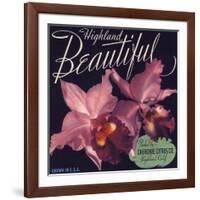 Highland Beautiful Brand - Highland, California - Citrus Crate Label-Lantern Press-Framed Art Print