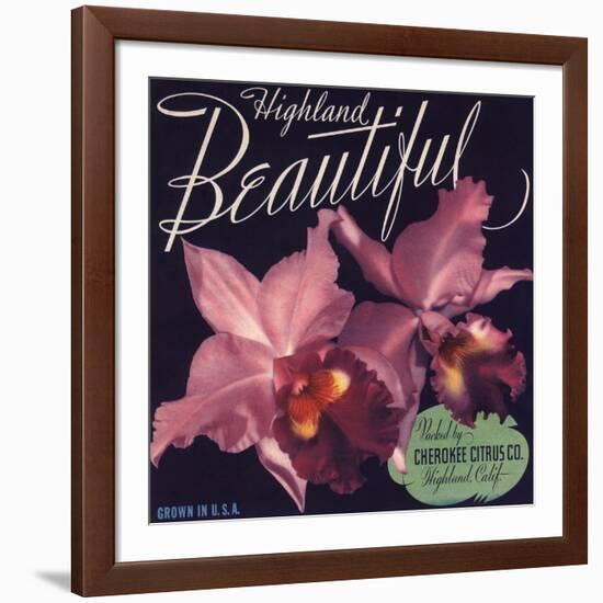 Highland Beautiful Brand - Highland, California - Citrus Crate Label-Lantern Press-Framed Art Print