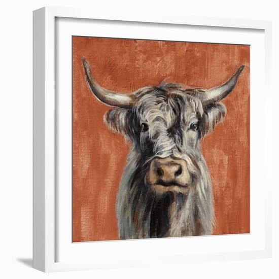 Highland Cow on Terracotta-Silvia Vassileva-Framed Art Print