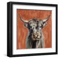 Highland Cow on Terracotta-Silvia Vassileva-Framed Art Print