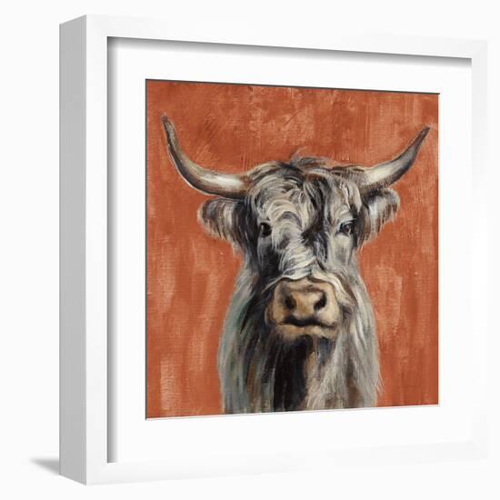 Highland Cow on Terracotta-Silvia Vassileva-Framed Art Print