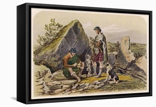 Highland Drovers Eating around a Small Fire. their Cattle Can Be Seen in the Distance-null-Framed Stretched Canvas