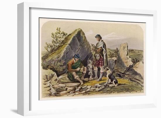 Highland Drovers Eating around a Small Fire. their Cattle Can Be Seen in the Distance-null-Framed Art Print